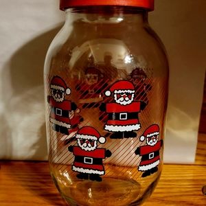 Vintage Santa Cookie Canister with Lid Carlton 3L Glass Jar Christmas